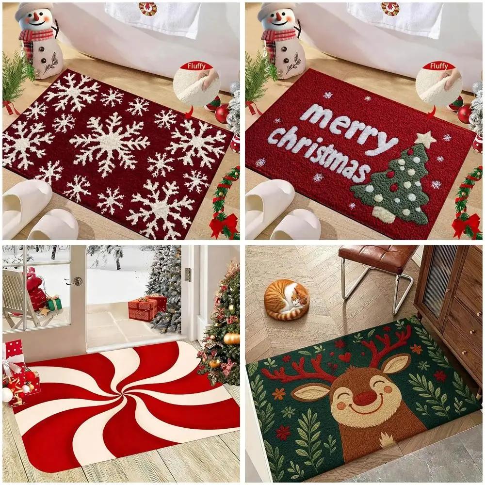 Water-absorbing Christmas Door Mat Santa Claus Design Christmas Decor Bathroom Mat Gingerbread Man Pattern Foot Mat Bathroom Use