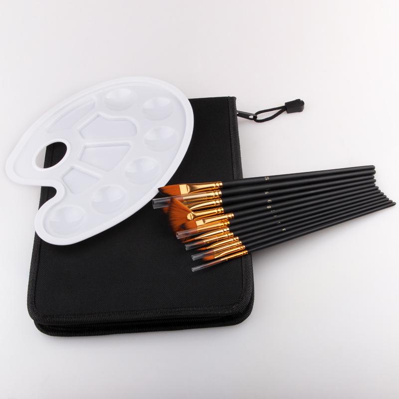 13-Piece Mixed Bristle Paintbrush Set with Bag & Palette for Oil, Watercolor & Acrylic