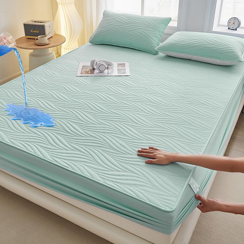 Waterproof Cotton Fitted Sheet with Breathable Summer Bed Cover & Elevated Bed Rail Mattress Protector 48x74cm Pillowcase Pair