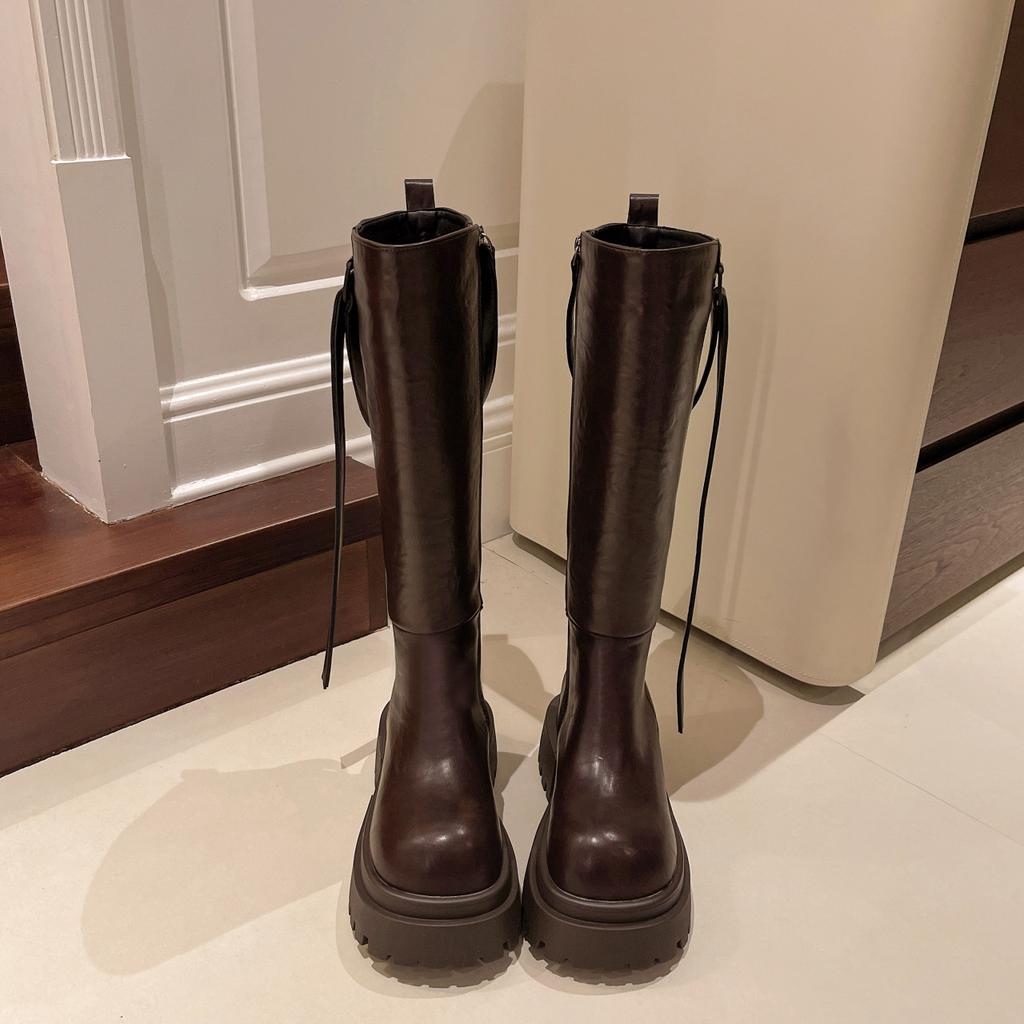 Thick Soled Knee High Long Boots For Women  New Fashion Versatile Long Boots Autumn  Winter With Plush British Fashion Boots