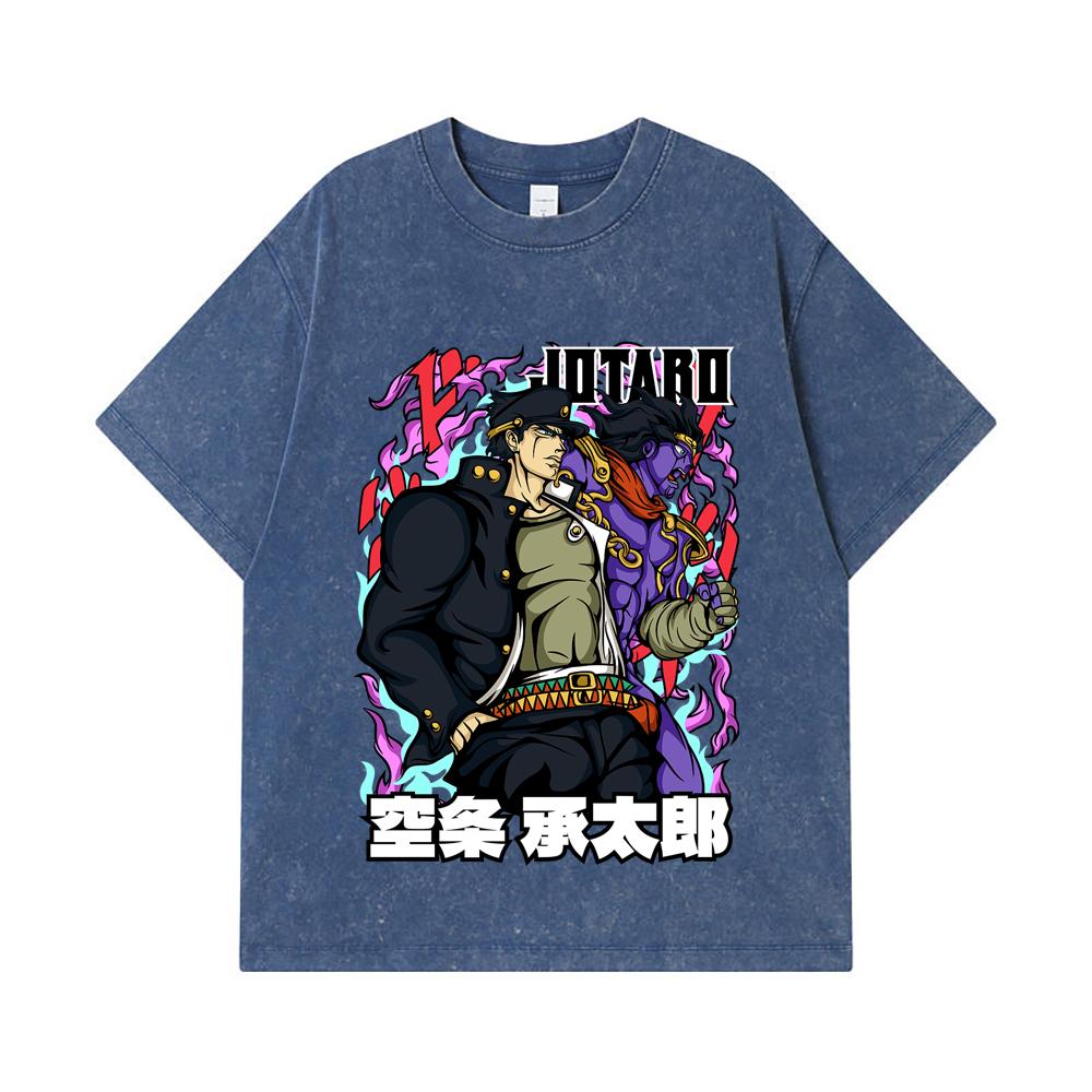 275 GSM Washed T-shirts 100% Cotton Jojo_s Bizzare V2 Jotaro Print Unisex Heavy Cotton T Shirt