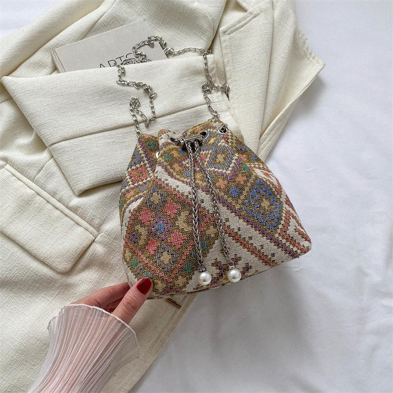 

Текстурная сумка-ведро в стиле ретро, женская, новая коллекция весна-лето 2025, повседневная маленькая тканевая сумка, универсальная сумка-мессенджер на цепочке в стиле Мори хаки