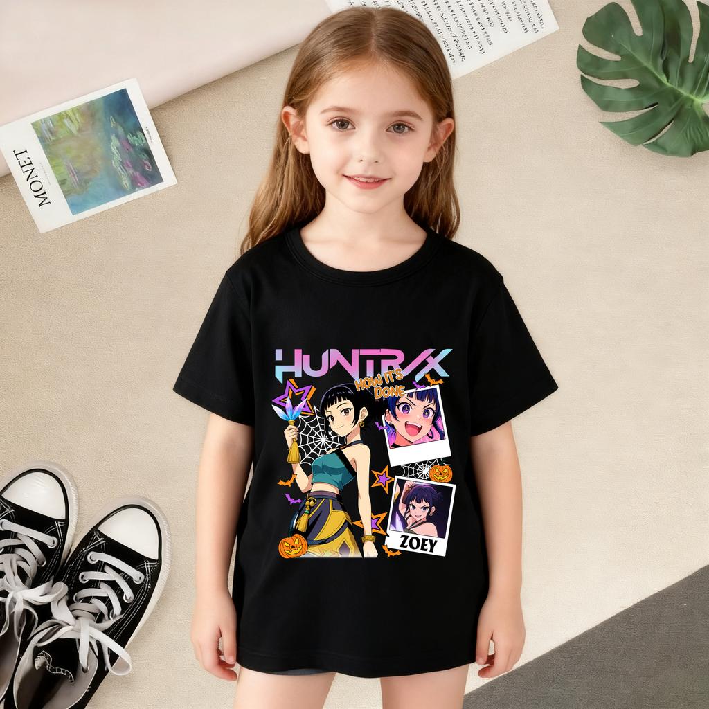 KPop Dämonenjäger Cartoon Print T-Shirts Mädchen Modisch Bequem Kurzärmlig Sommer Vielseitiges Alltags-T-Shirt