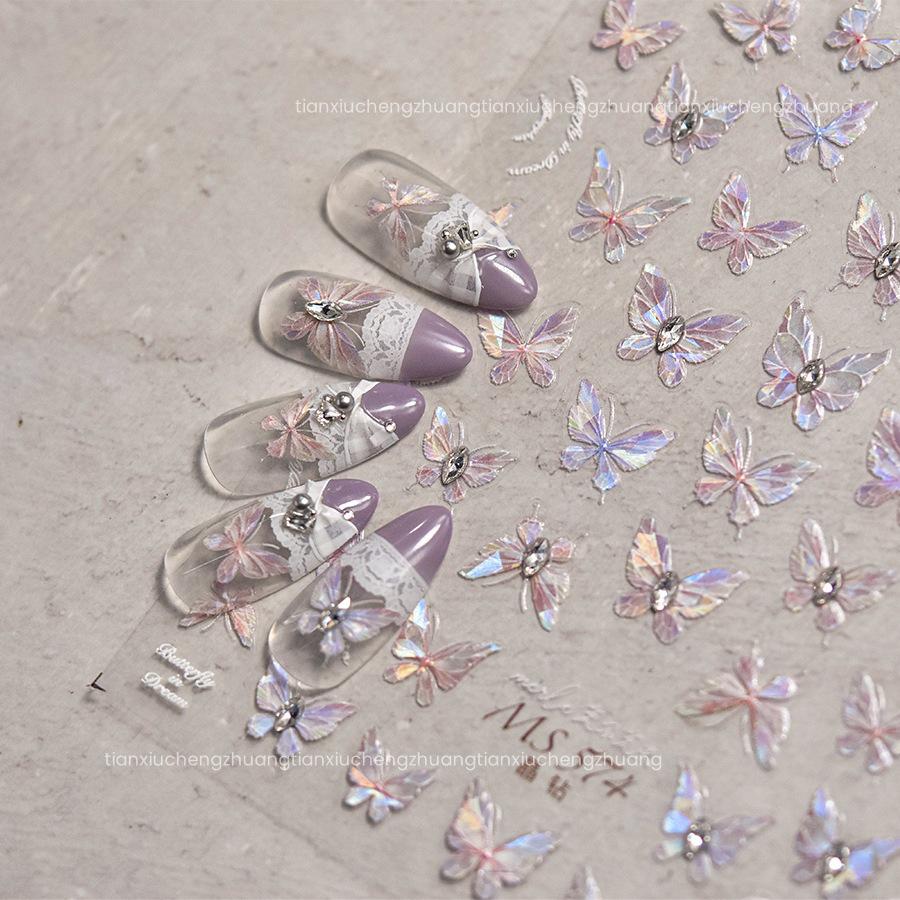3D Embossed Crystal Butterfly Nail Stickers 2025