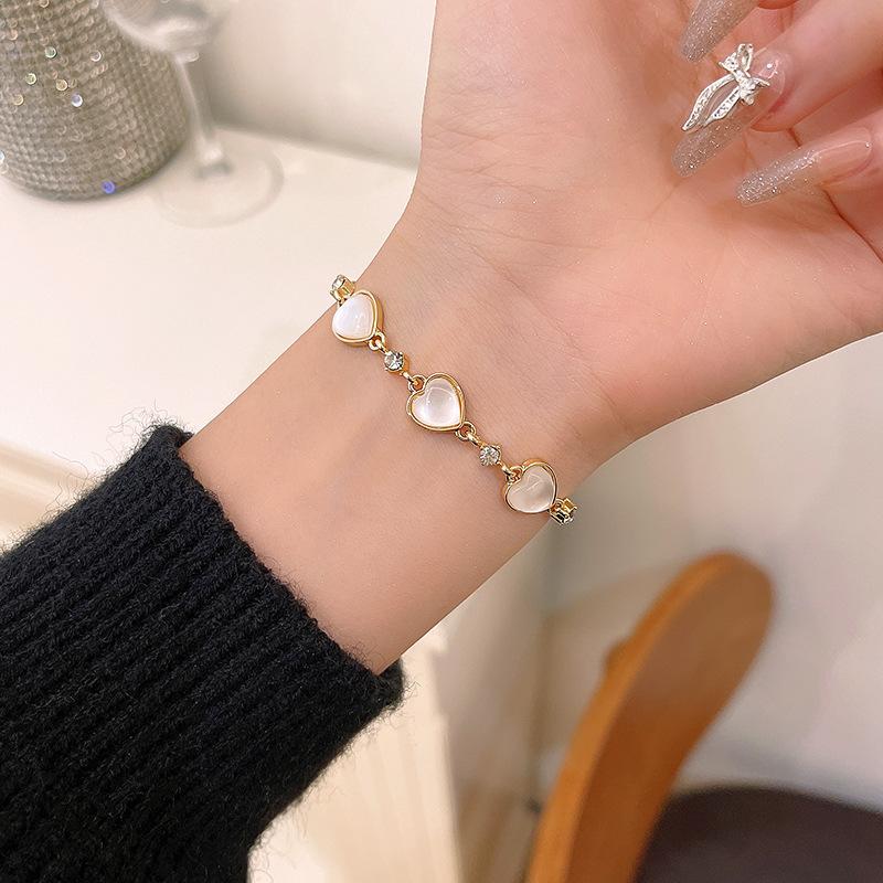 ins wind opal love bracelet women's retro niche design pull-out bracelet Korean jewelry