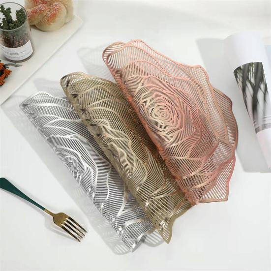PVC Placemat Heat-Resistant Reusable Table Mat Hollow Rose Shape Insulation Pad for Dining Table Decoration