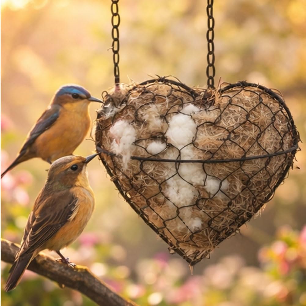 Refillable Bird Nesting Heart with Natural Alpaca Nesting Material, Alpaca Fiber Bird Nesting for Hummingbirds Birdhouse