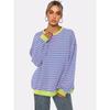 Dámská mikina s kulatým výstřihem a pruhy, volný top s lucernovými rukávy