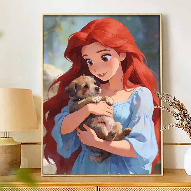 Disney Ariel Princess with Puppy Diamond Painting Art Kit Handmade DIY5D Home Decor Gift