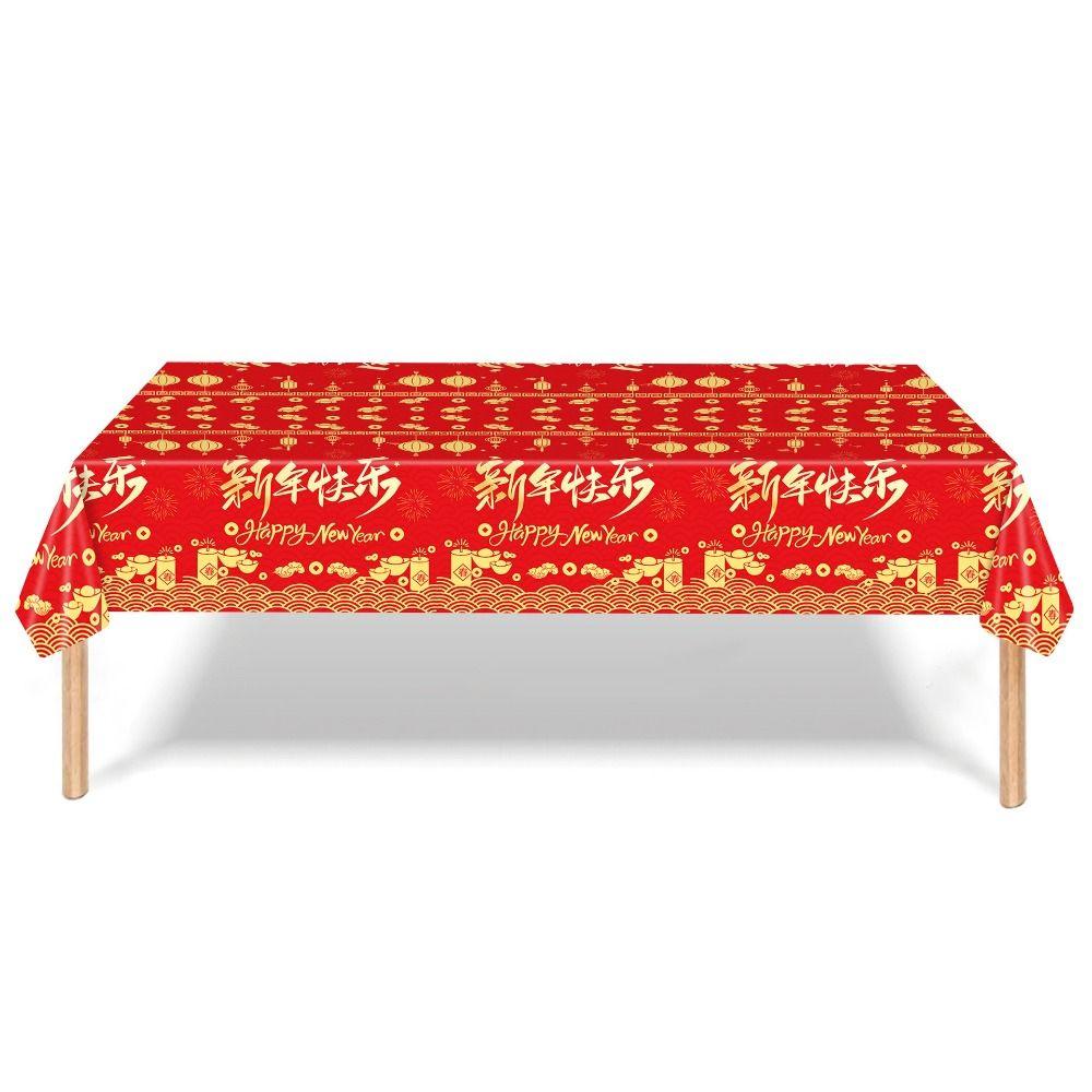 Plastic Chinese New Year TableCover Red Disposable Spring Festival Tablecloth Chinese Style Bronzing New Year Eve Decor