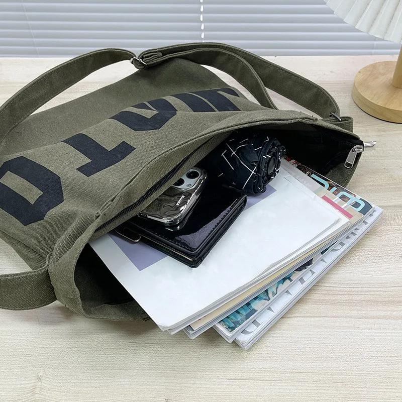 Youth Large Capacity Crossbody Bag, Letter Solid Color Shoulder Bag, Large Capacity Tote Bag, Student School Bag