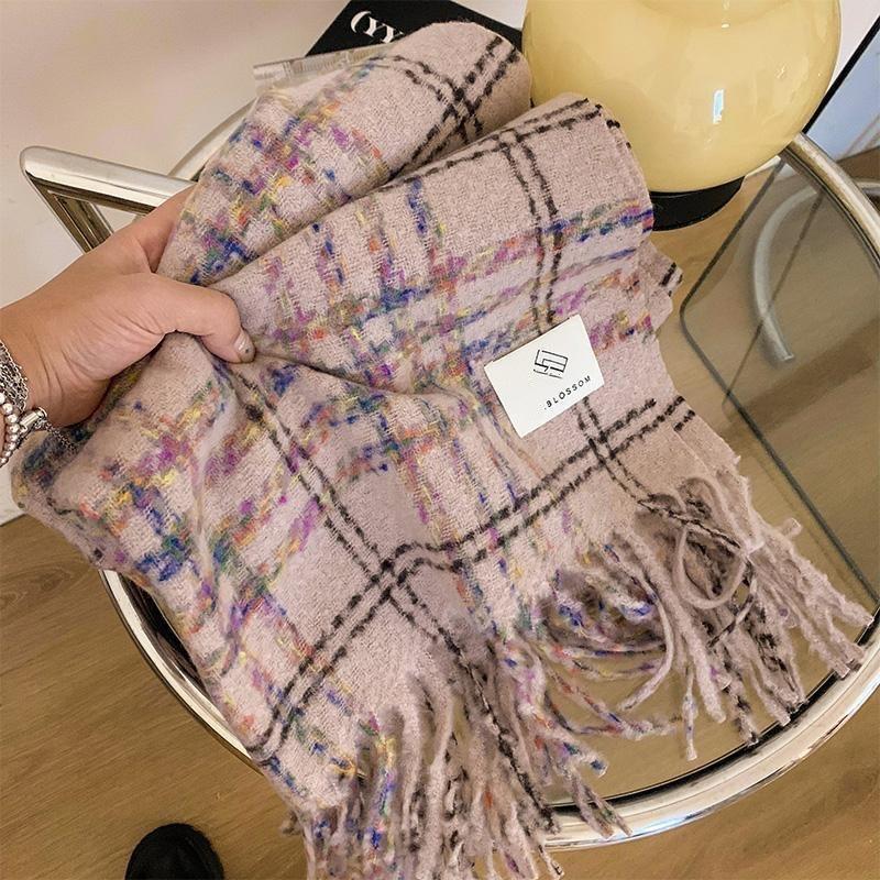 New Colorful Plaid Scarf for Women High End Imitation Cashmere Korean Version Versatile Thickened and Warm Autumn and Winter Long Shawl Scarf