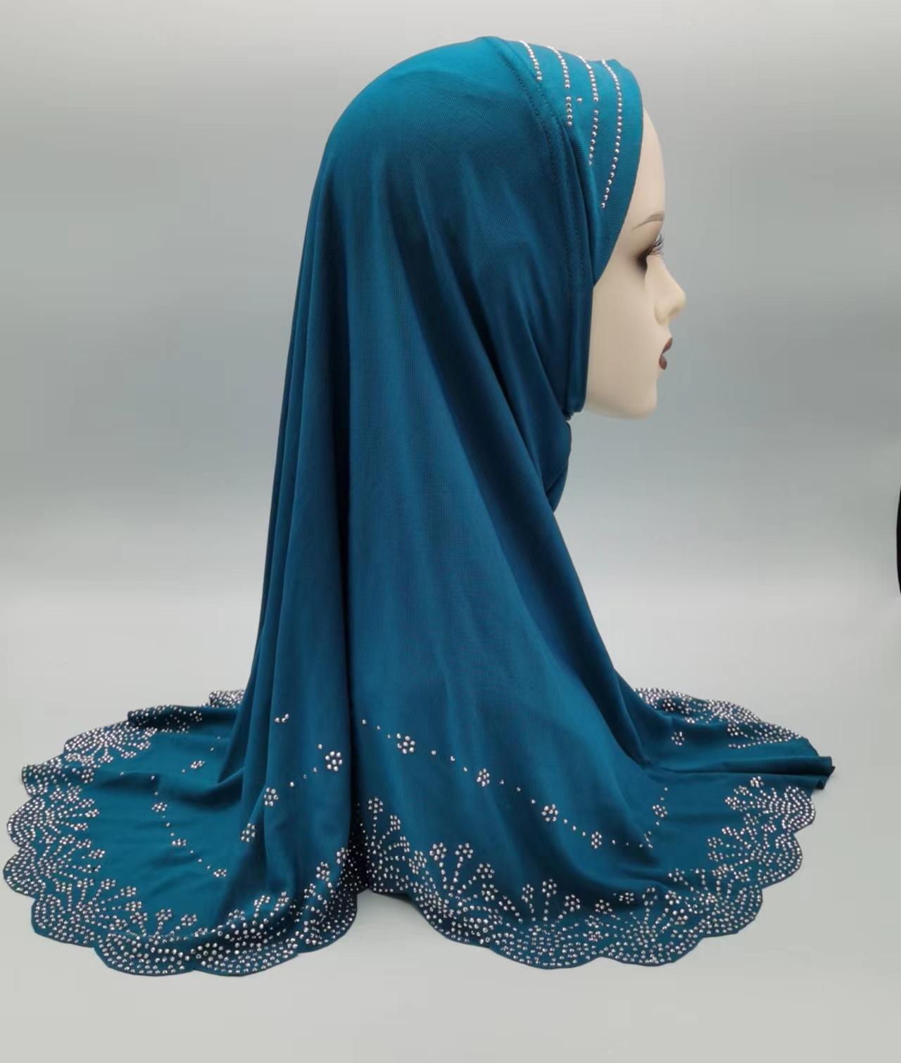 

Роскошный женский тюрбан со стразами, мусульманский исламский хиджаб, головной платок, готовые к носке шали, химар, повязка на голову, молитвенная шапочка, головной убор Малайзия озеро синий