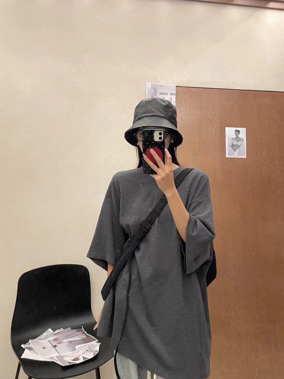 

Женская футболка большого размера 7 в корейском стиле, свободная, повседневная, с длинным/коротким рукавом, весна/лето, 200 цзиней, полная ММ One Size темно-серого