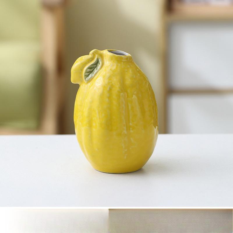

Ceramic Simulation Lemon-shaped Flower Arrangement Simple Internet Celebrity Flower Arrangement Vase Living Room Office Ornament