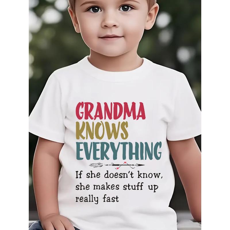 European sizes Summer Boys' Fashion Short-Sleeve T-Shirt "Grandma Knows Everything..." Letter Print Outdoor Casual Top