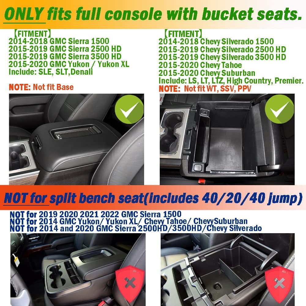 TACOBRO Full Coverage Center Console Organizer Compatible With 2014-2018 GMC Sierra 1500 /Chevy Silverado 1500 Accessories 2015- Yukon XL/Tahoe