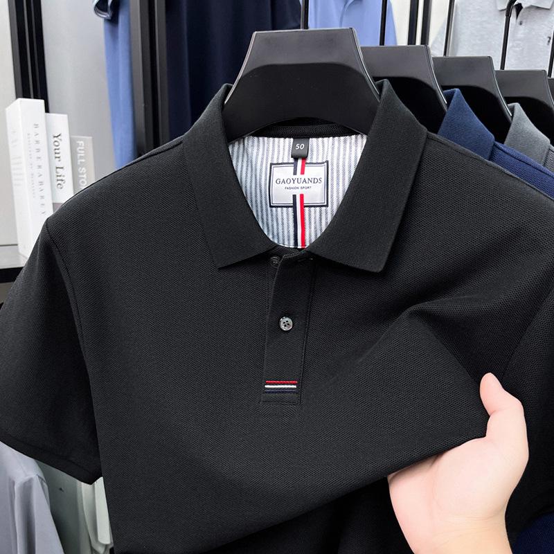 

Men s Casual Cotton Polo Shirt - Short-Sleeve, Solid Color with Lapel, Fashionable for Middle-Aged and Young Men M чёрный