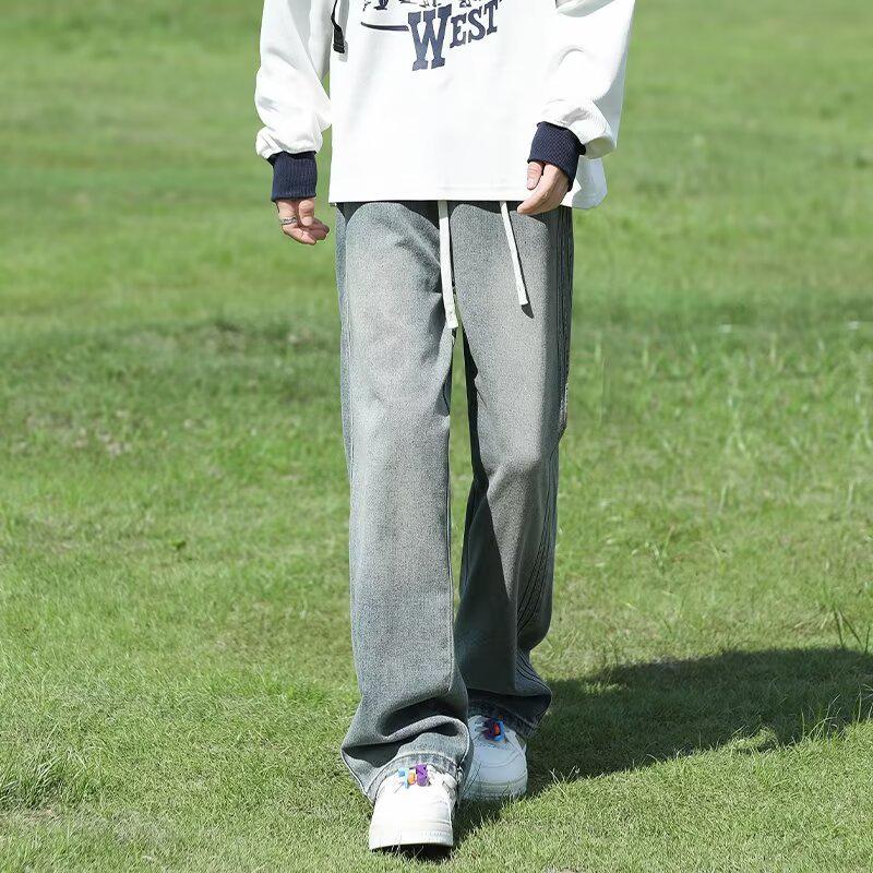 Men's American Retro Wide-Leg Straight Jeans - Youthful, Loose Fit for Spring & Autumn