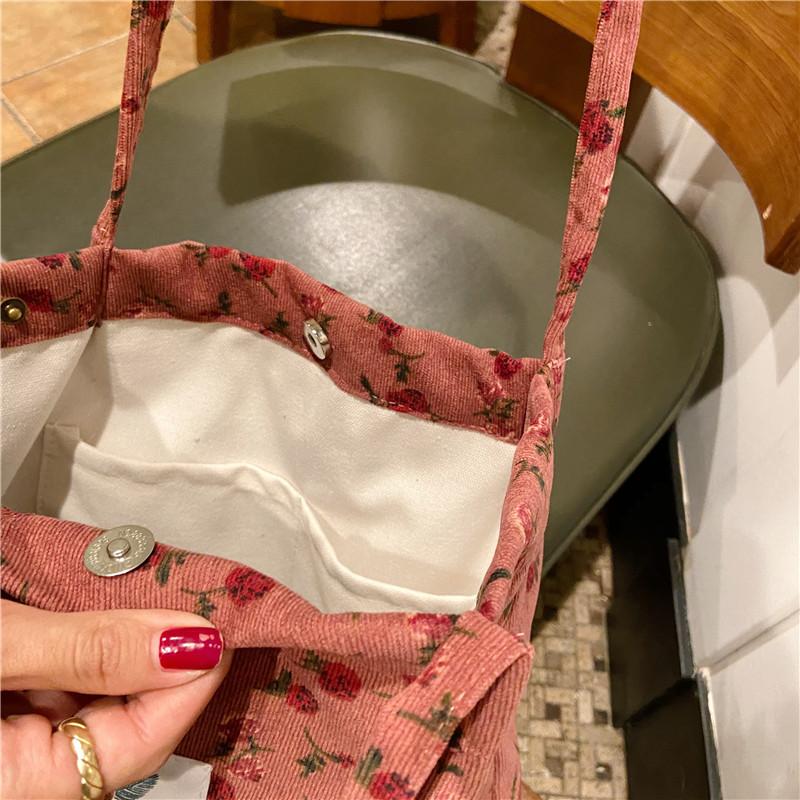 Retro Corduroy Women's Shoulder Bag Large Capacity Student Girls Casual Tote Book Handbags Flower Leopard Female Shopping Bags