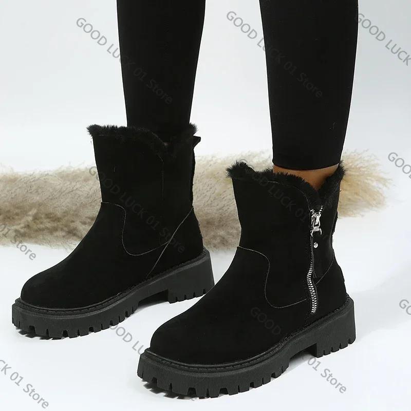Fashion Thick Plush Snow Boots Women Faux Suede Non-slip Winter Boots Woman Keep Warm Cotton Padded Shoes Platform Ankle Booties 2025