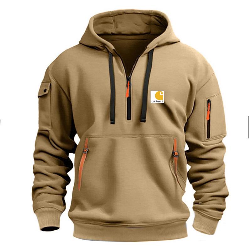Herren-Kapuzenpullover mit mehreren Reißverschlusstaschen und samtigem Futter