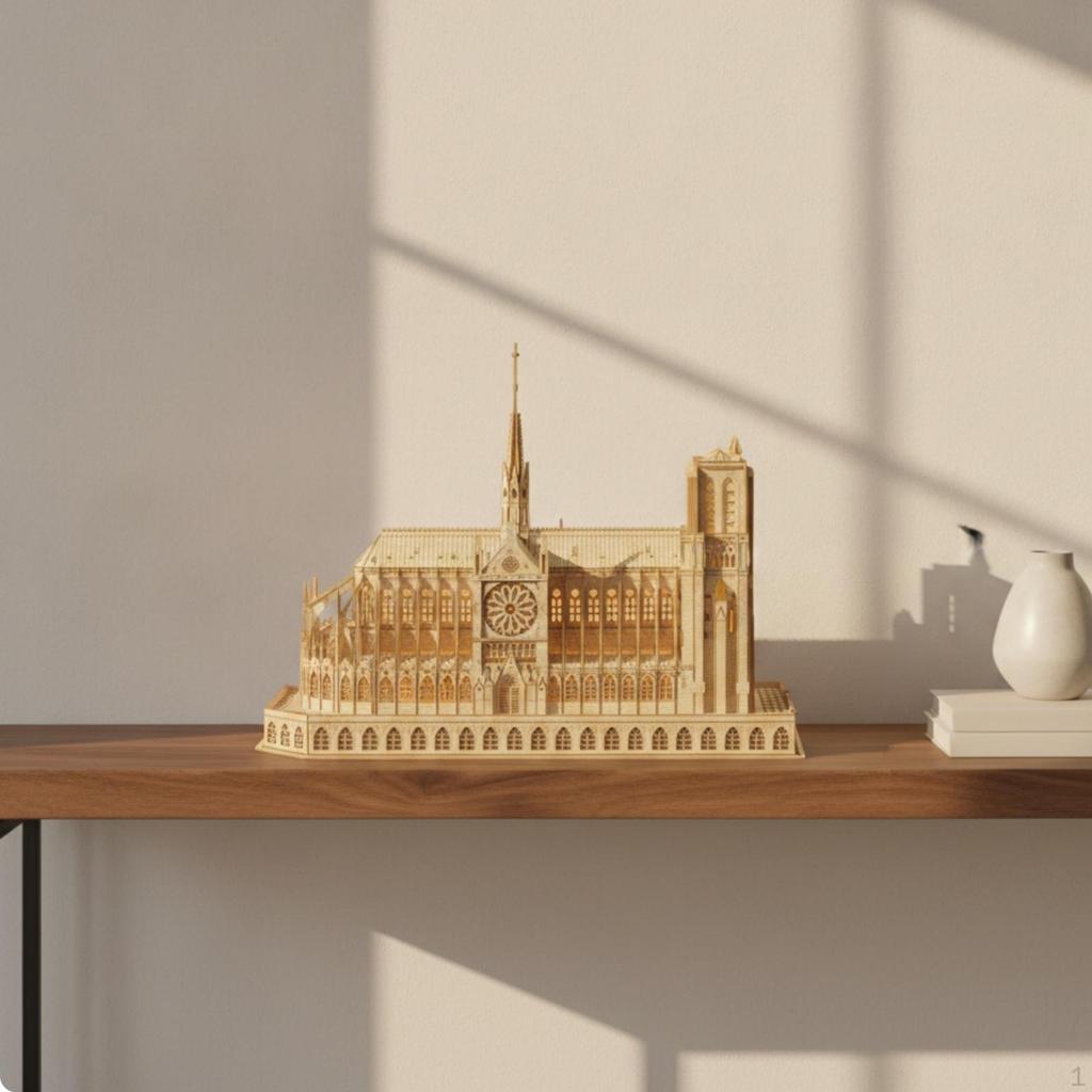 Gothic Cathedral Model Architectural with Base Miniature 3D Wooden Puzzle for