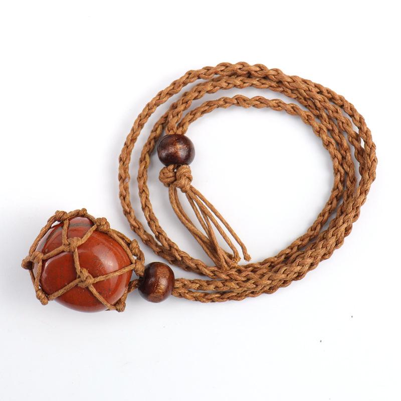Natural Stone Crystal Rough Stone Mesh Pocket Hand-Woven Necklace Pendant, Adjustable N558