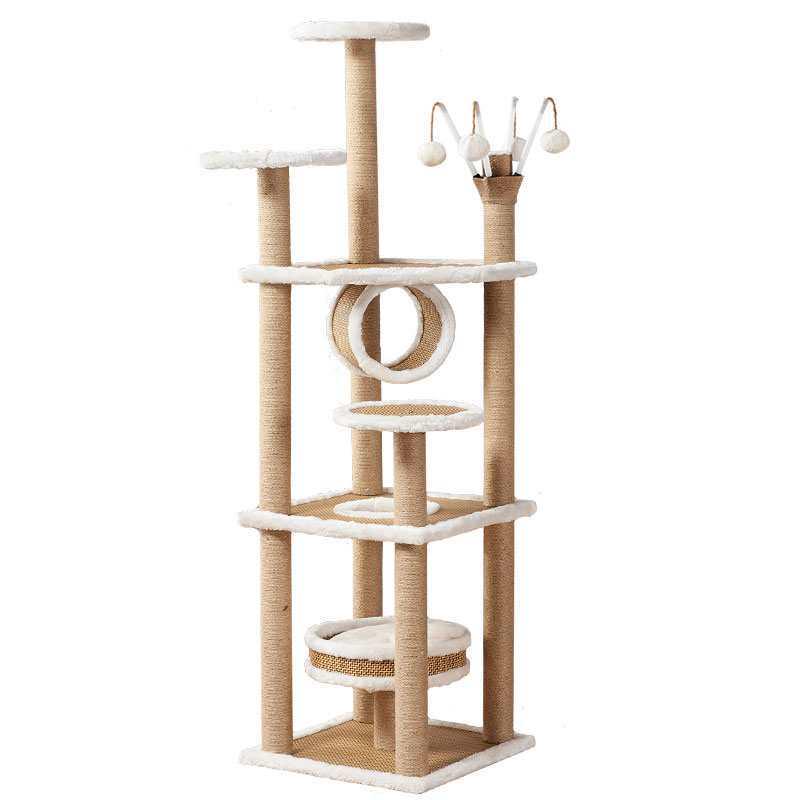 Multifunctional Rattan Cat Tree with Sisal Posts, Velvet Mats, Climbing Platform, Scratch Boards, and Cozy Nest for All Seasons