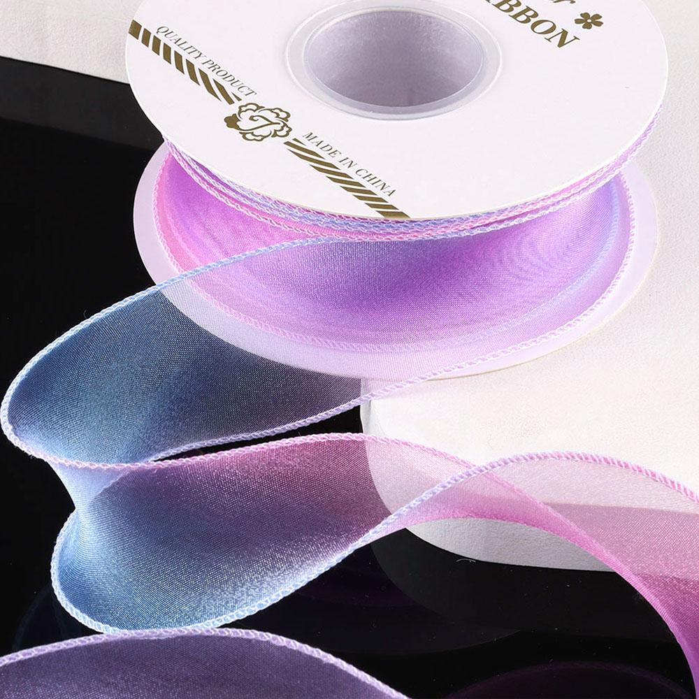 10Yards/Roll Gradient Color Chiffon Ribbon Organza Rainbow Border Wave for Bouquets Cake Bow Gift Wrapping Wedding Party Decor