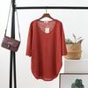 Women's Korean-Style Summer Cotton Linen Round Neck Shirt, Loose Fit, Mid-Sleeve, Plus Size Casual Top
