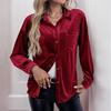 Velvet  Solid Color Women's Blouse Long Sleeved    Versatile Autumn   Item Lapel Pocket Button  Women's Blouse