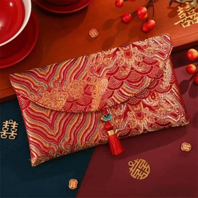 Enveloppe Rouge Tissu Polyvalent Couleur Rouge Grande Capacité Sac à Argent Chanceux Broderie Sacs de Rangement Festival du Printemps