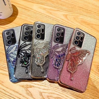3D Butterfly Glitter Phone Case for Samsung Galaxy Note 20 Ultra Note 10 Plus Note 8 9 Camera Protection Black Cover