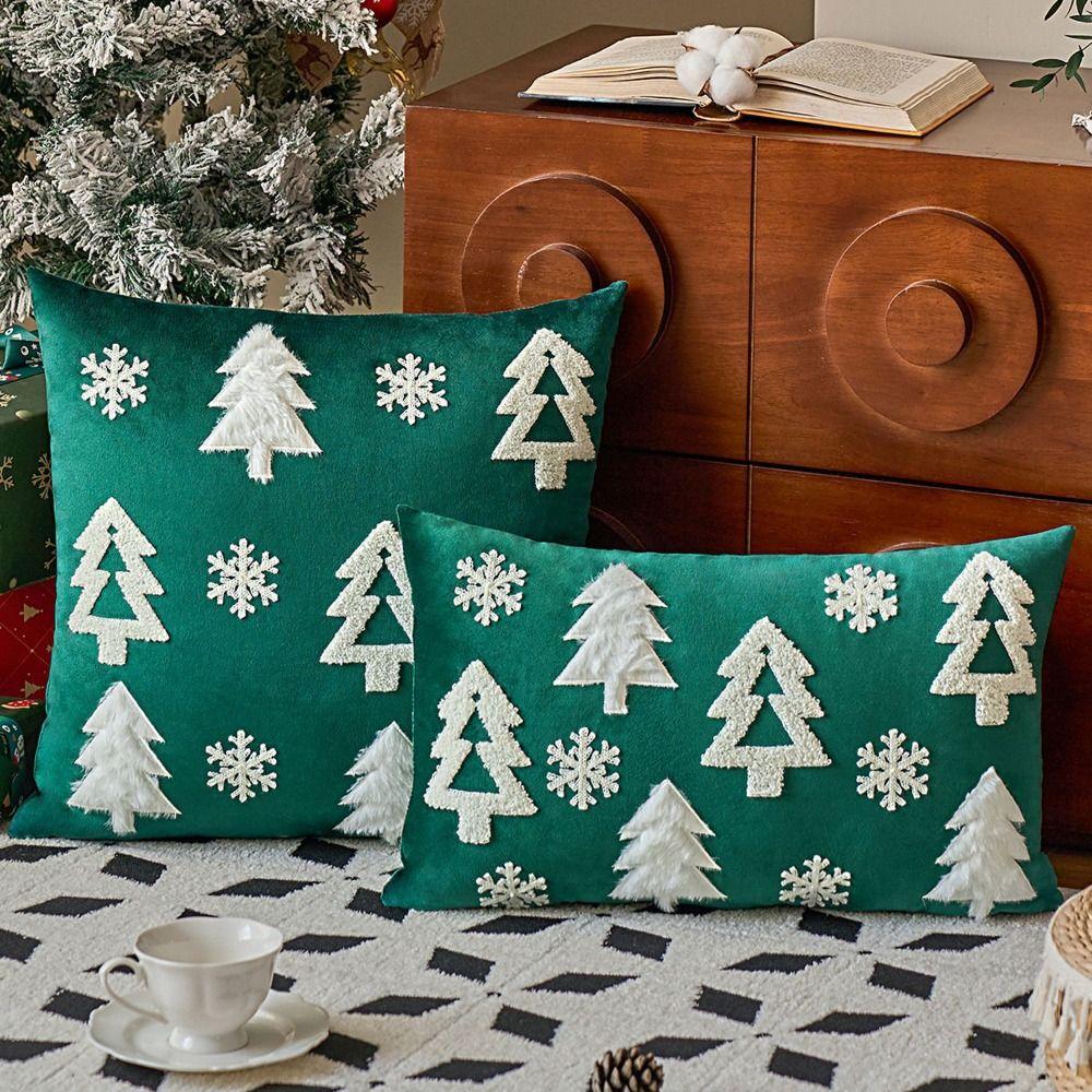 INS Style Throw Pillowcover Christmas Tree Cushion Cover Velvet Christmas Pillowcase  Sofa/Bed