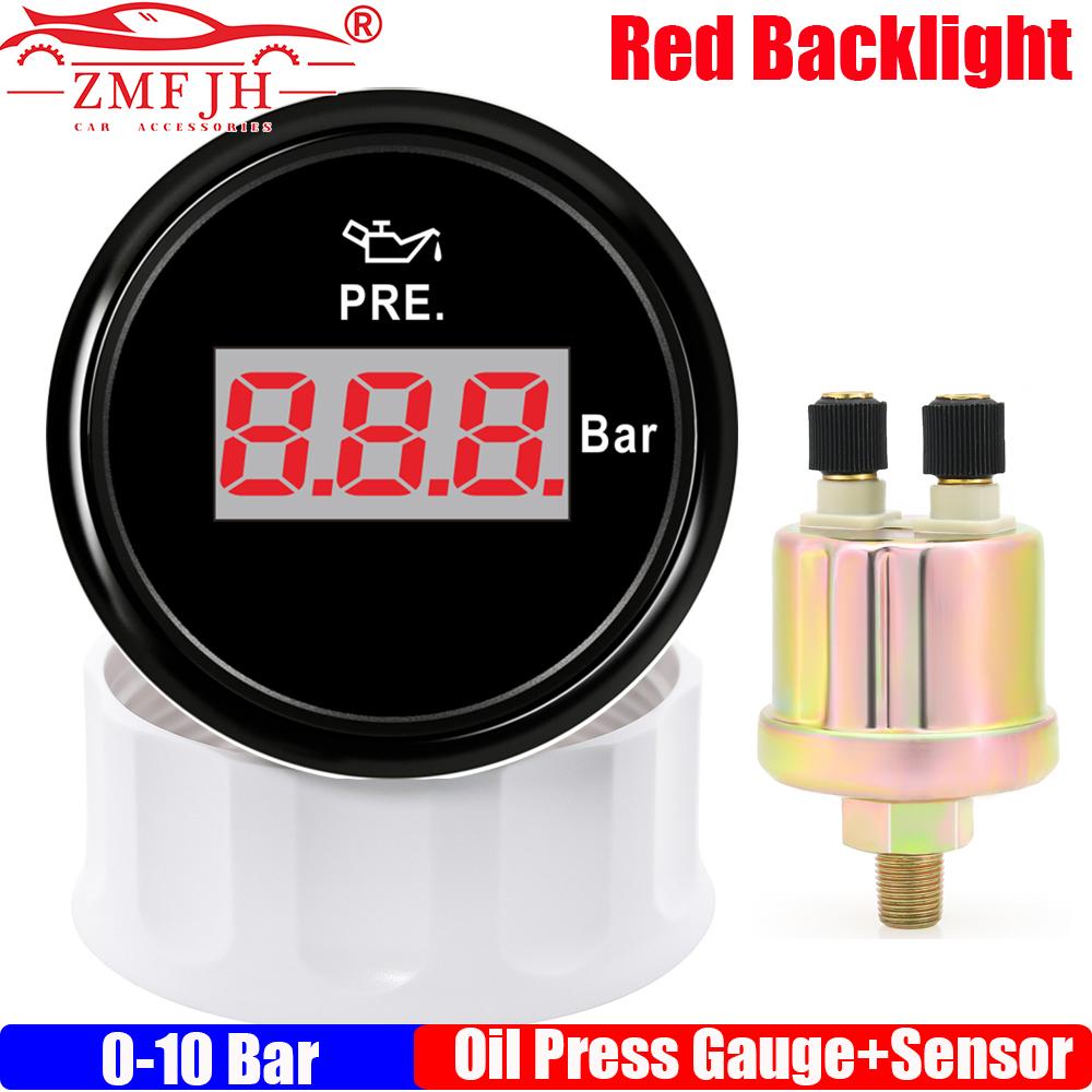 

ZMFJH Digital 0-5Bar,0-10Bar Oil Pressure Gauge with Sensor 1/8NPT Red Backlight 52MM Oil Press Meter Indicator Auto Car Boat BB 0-10Bar