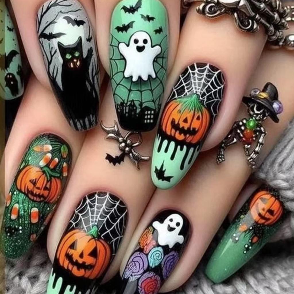 European And American Halloween Series Wearable Nails Pure Handmade Ghost Pumpkin Skull Manicure Wearable Nails Fake Nails