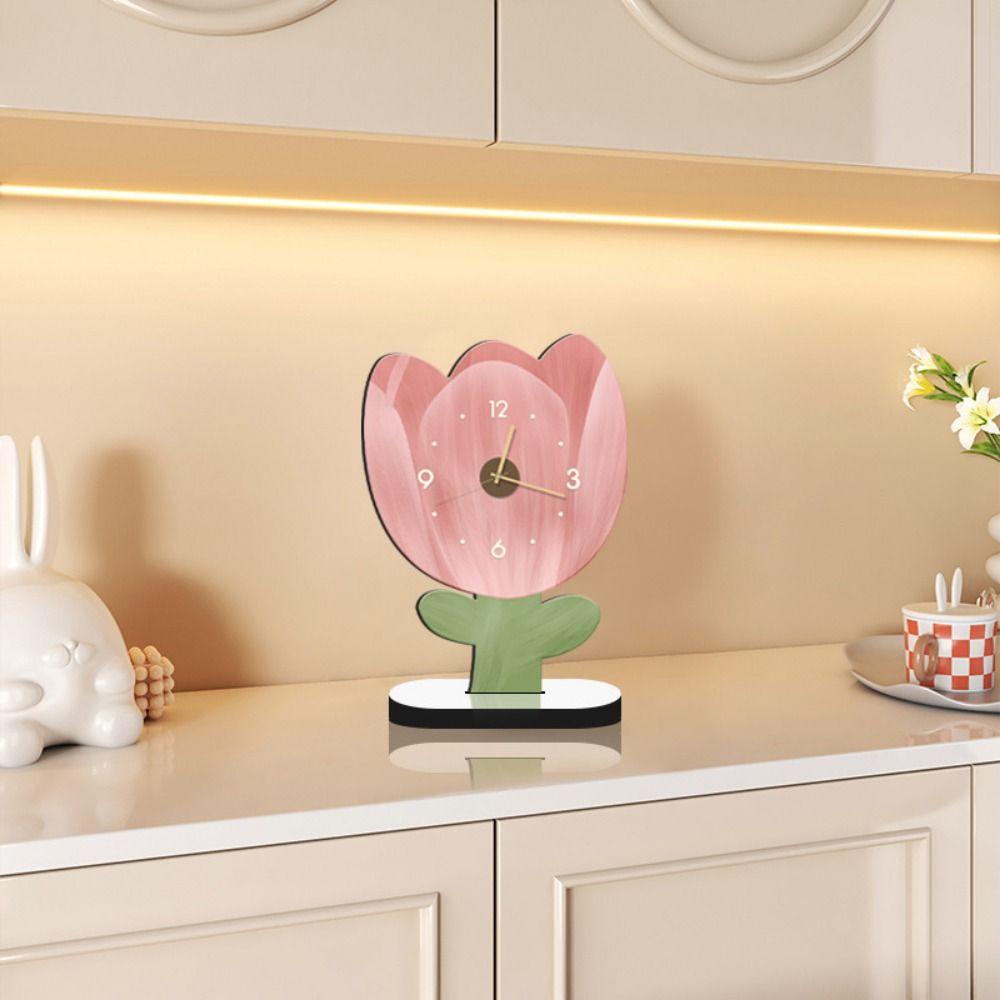 High-end Floral Tabletop Clock Cute Cartoon Mute Clock Modern Flower Display Clock  Bedroom