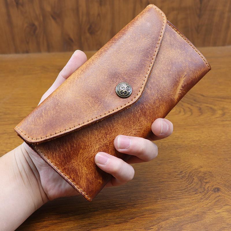 Handgefertigte pflanzlich gegerbte Leder Herren- und Damen-Langbrieftasche aus echtem Leder mit großem Fassungsvermögen, Hand-Zehenabdeckungsschicht, Rindsleder-Tasche