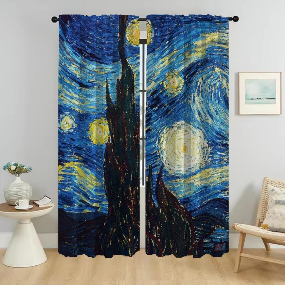 Van Gogh Curtains Child Room Modern Living Room Curtains 2 Pieces Window Curtain Partition Halloween Decoration Shades Kitchen