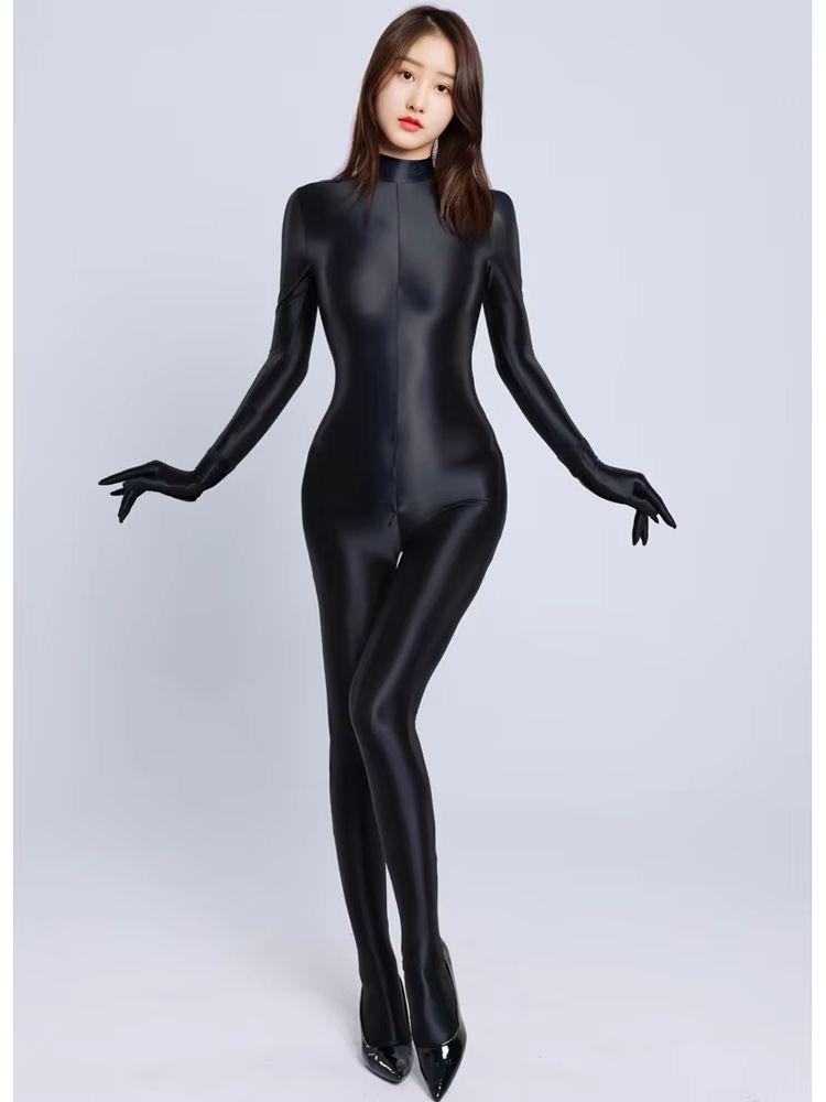 M Xl Shiny Nylon Catsuit Bodystocking Zipper Crotch Bodysuit Tights Ealstic Fitness Leotard Conjoined Jumpsuit Overalls Unitard
