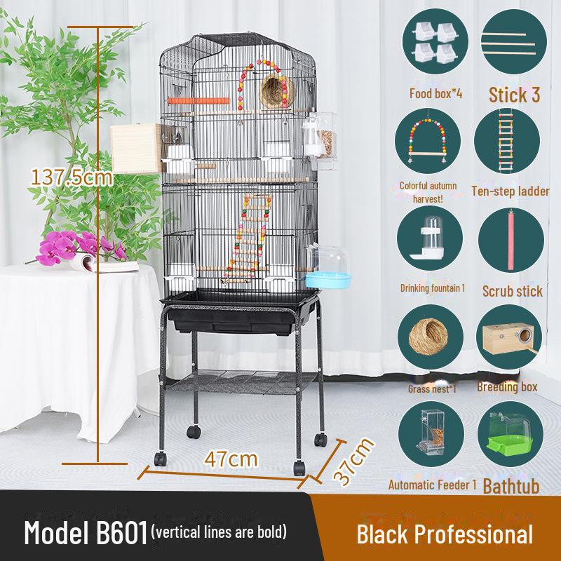 Grande Cage à Oiseaux pour Perroquets et Mynas - Design Phénix Noir
