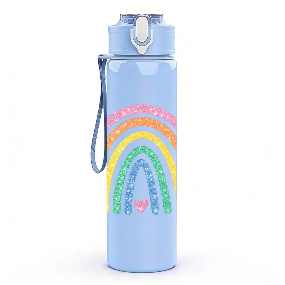 1PC Soft Pastel Rainbow Sky Print 750ml Color Plastic Sports Water Bottle Leakproof Flip Straw Lid Suitable for Sports Office Home Use