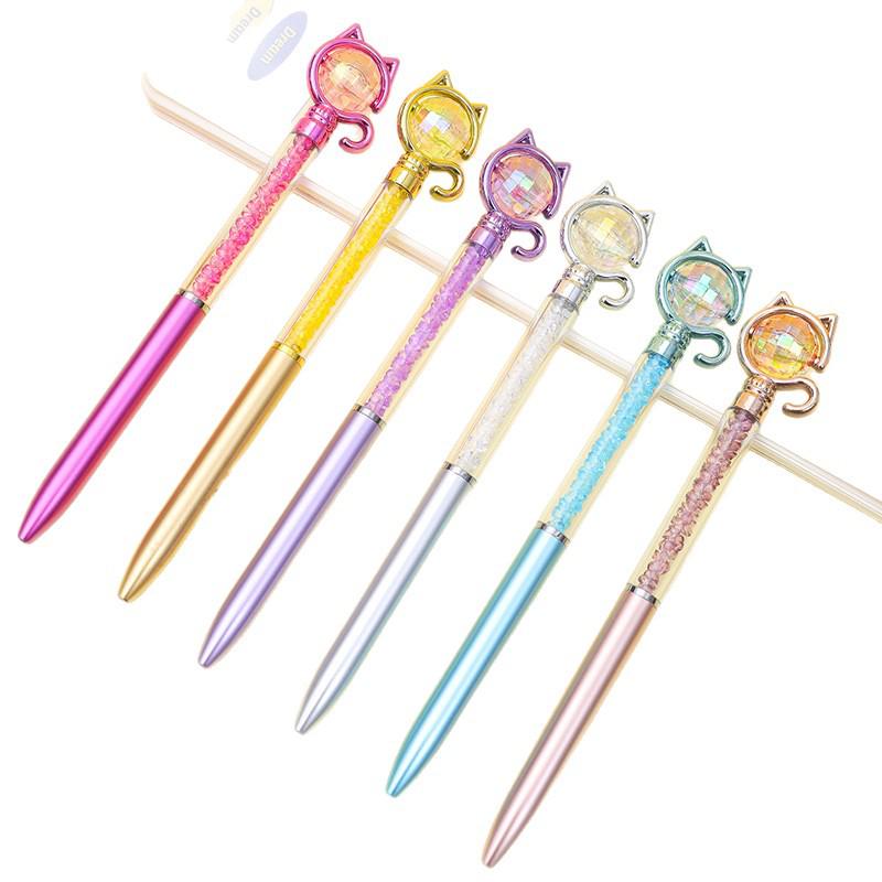 Cat Rhinestone Diamond Pen - Creative Oil-Based Journaling Pen with Tail Bead