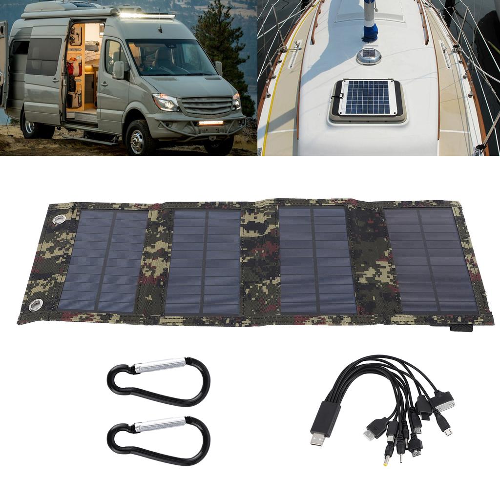 20W Foldable Solar Panel Portable Cell Charger Monocrystalline Silicon USB Output IP65 Waterproof