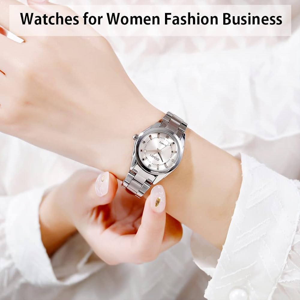 SKMEI Women's Classic Analog Quartz Watch Stainless Steel Waterproof Casual Silver
