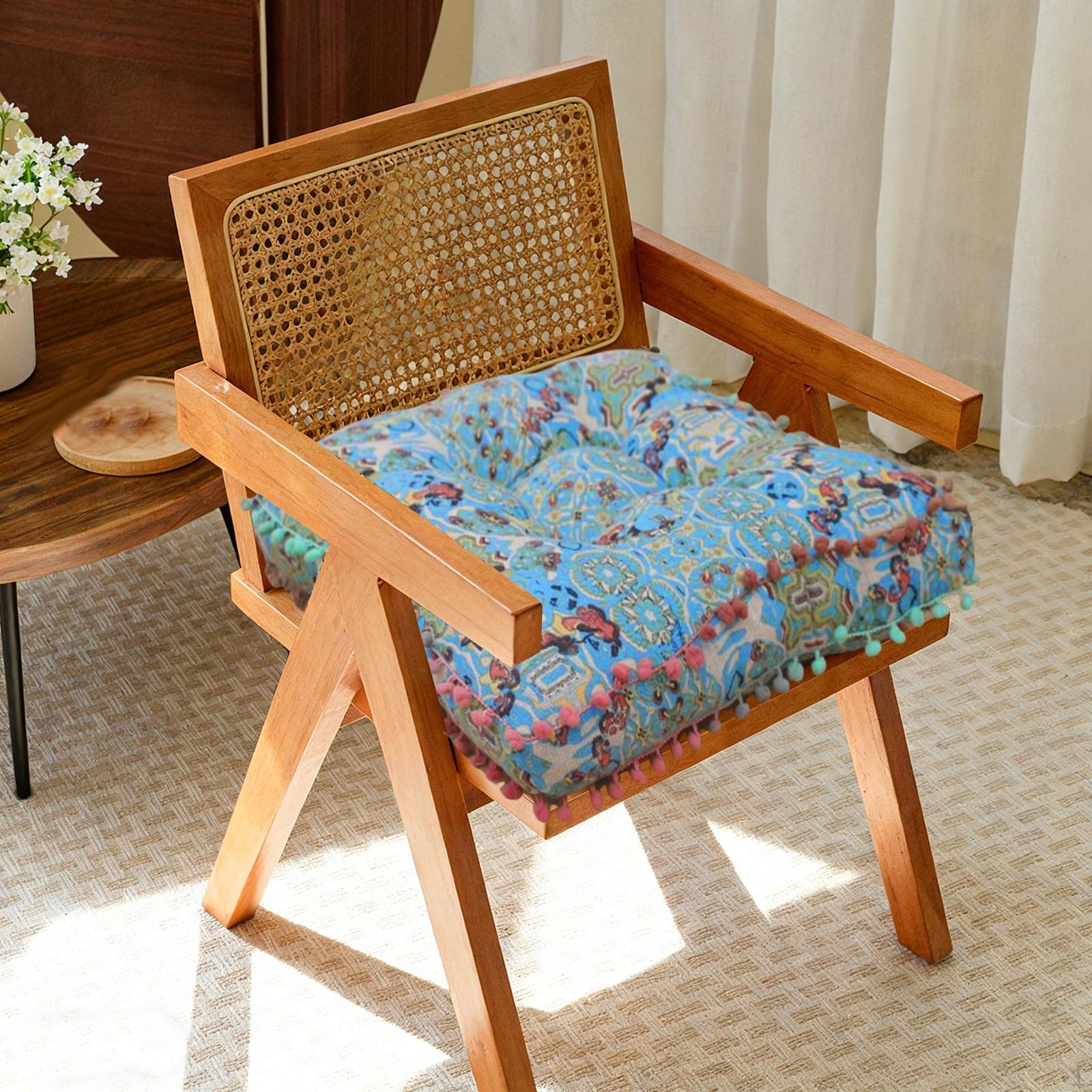 

Seat Cushion Floor Pillow Pouf Indoor Chair for Office Bedroom Home Meditation Moroccan Blue