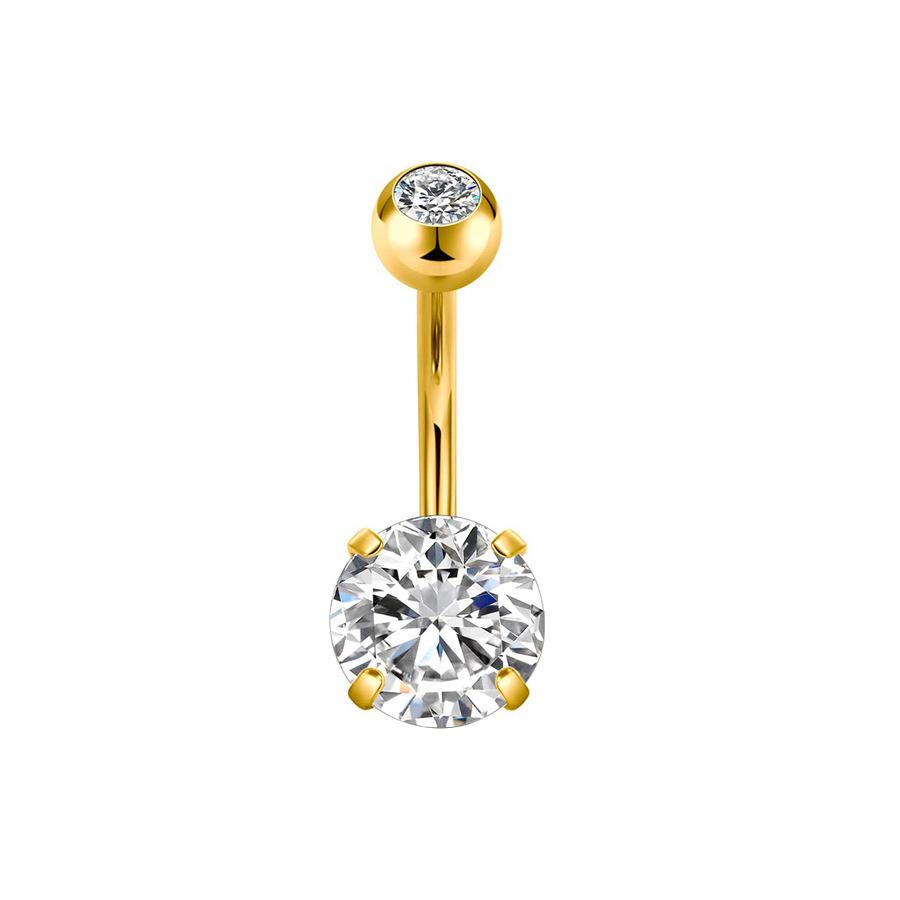 Round Double-Head Zirconia Stainless Steel Navel Ring