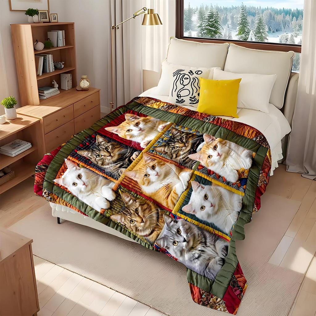 Bohemian Style Cat Themed Flannel Blanket Multi-Color Polyester Throw For Ideal For Sofa Naps Perfect Gift For Cat Lovers