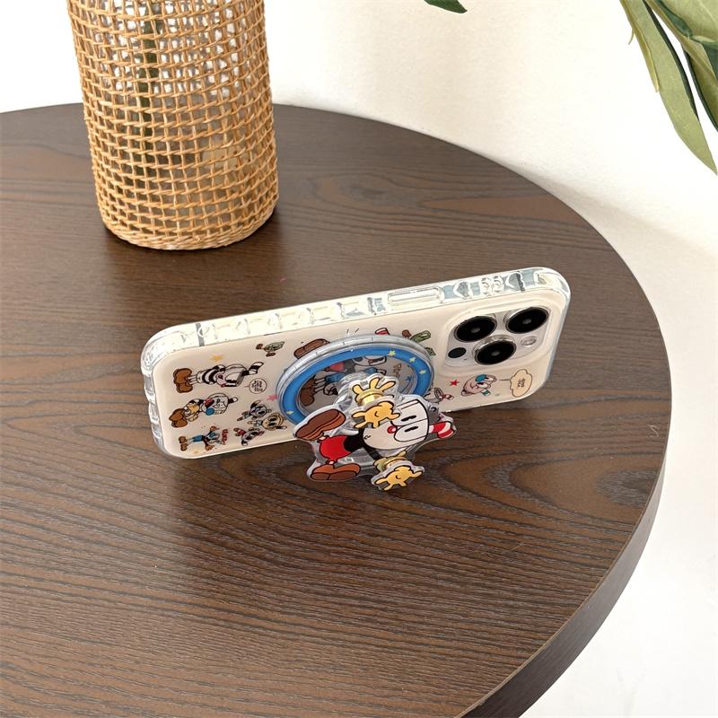 Funny Cute Cartoon Magnetic Phone Case For iPhone 16 Pro 15 13 14 Pro Max Back Cover with Magsafe Stand Holder Shockproof Cases